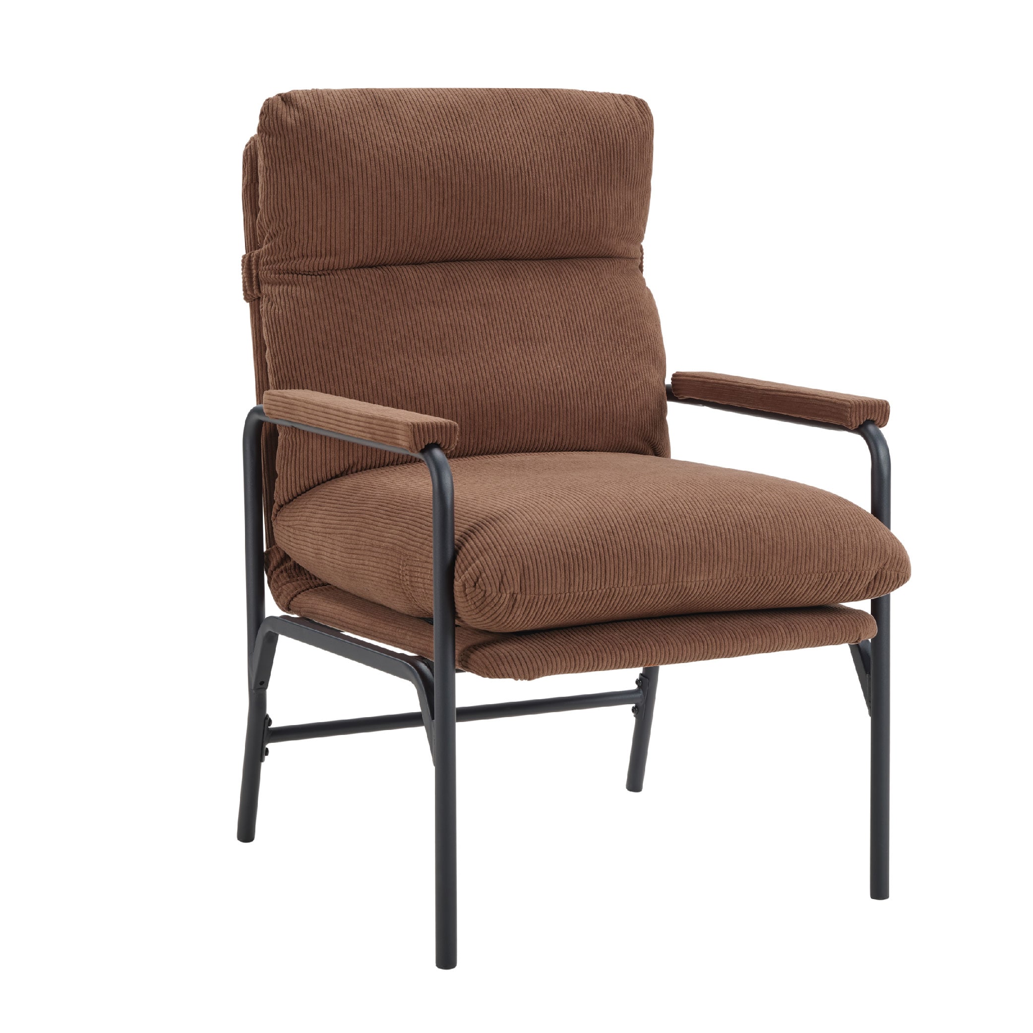Modern Accent Chair, Reclining Chair With Adjustable Backrest, Corduroy Chair With Metal Frame, Reading Chair, Comfy Lounge Chair For Living Room, Bedroom, Office, Brown_voghion.com